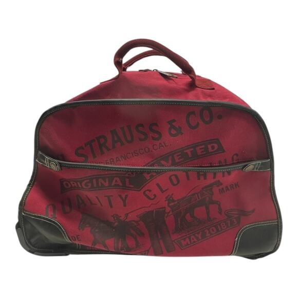 RARE Vintage Levi Strauss & Co. Red All Over Print Large Logo Rolling Luggage